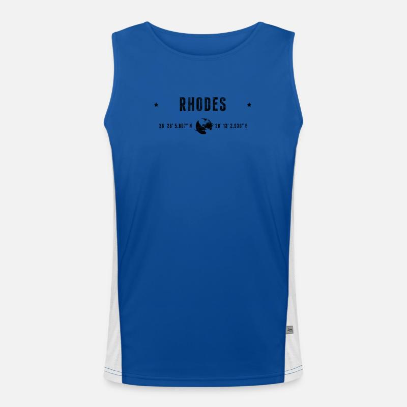 Rhodes Stylized Geographical Coordinates Men's Functional Contrast Tank Top 