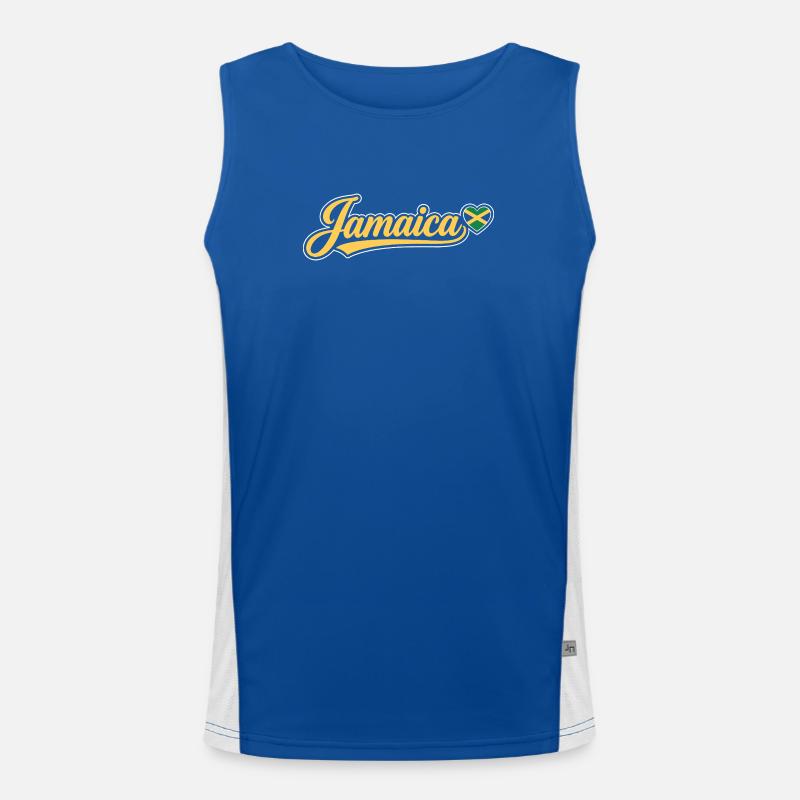 Jamaica Script with Flag Heart Men's Functional Contrast Tank Top 