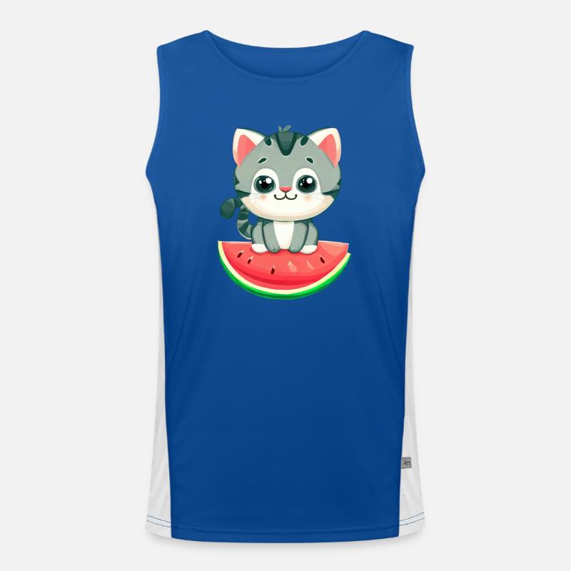Chat mignon à la pastèque - Kawaii Design Débardeur respirant contrasté Homme 