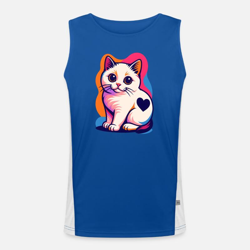 Bunte Katze mit Herz-Akzent Funktionelles Kontrast-Tank Top für Männer 
