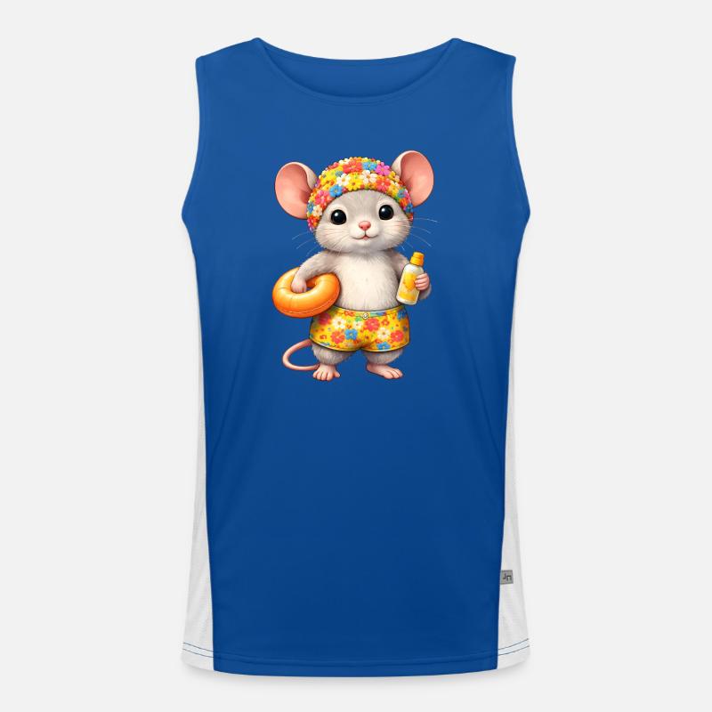 Cute mouse on summer vacation Men's Functional Contrast Tank Top 