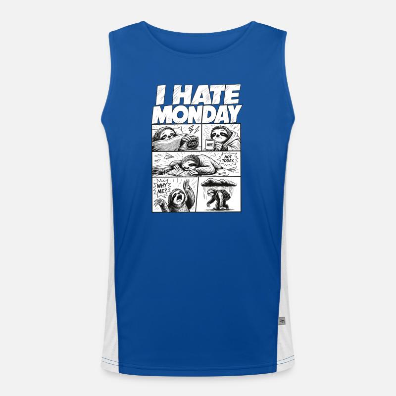 I Hate Monday Sloth Comic - Men's Functional Contrast Tank Top  - royal/white