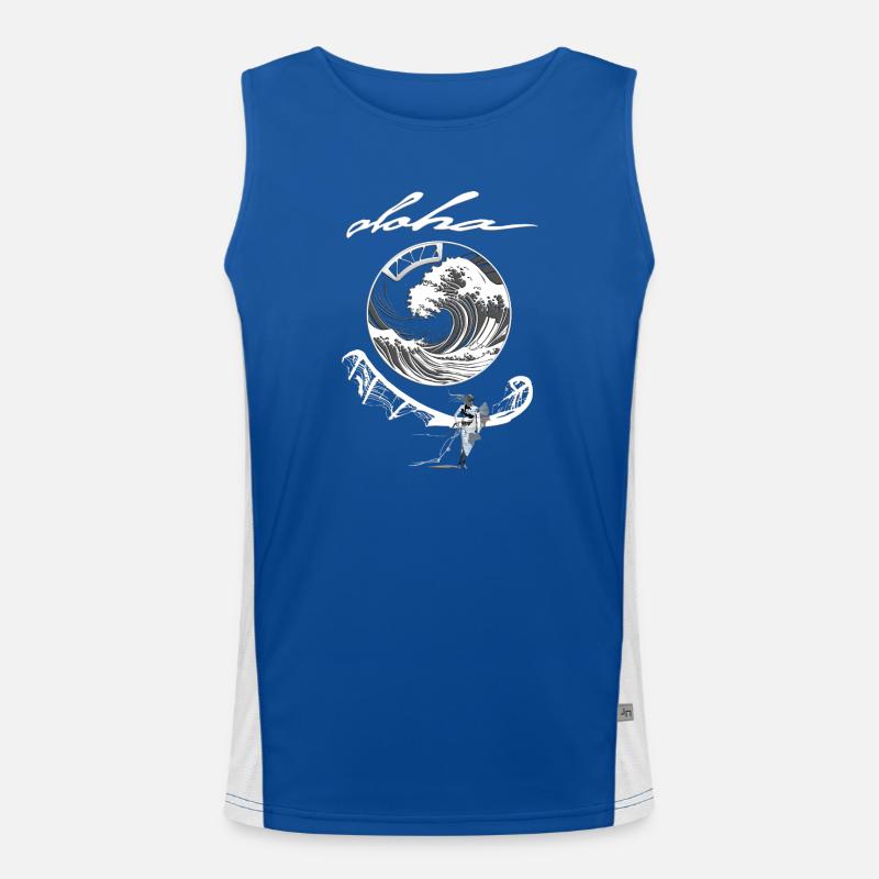 Aloha Wave Circle Surfer Motif - Men's Functional Contrast Tank Top  - royal/white