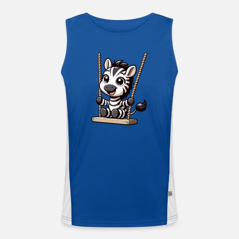 Ein süßes Zebra sitzt auf einer Schaukel Funktionelles Kontrast-Tank Top für Männer 