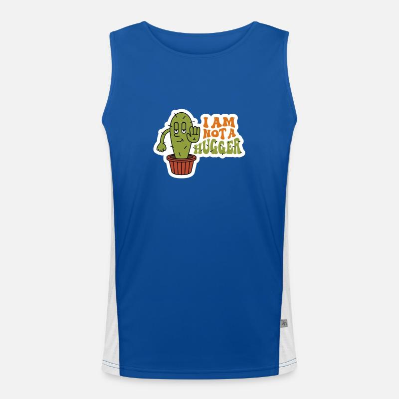 I am Not a Hugger Sarcastic Cactus Design Men's Functional Contrast Tank Top 