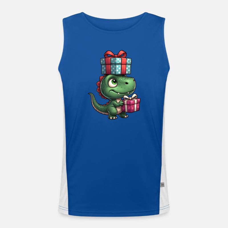 Weihnachtlicher Dino T-Rex Weihnachtsmann Funktionelles Kontrast-Tank Top für Männer 