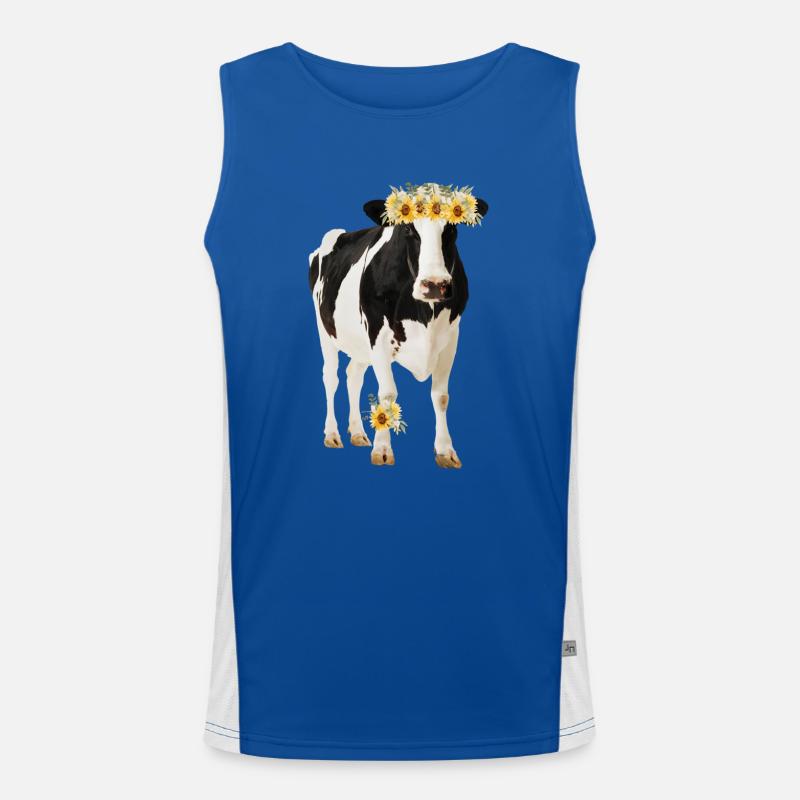 Holstein Cow With Flowers Men's Functional Contrast Tank Top 