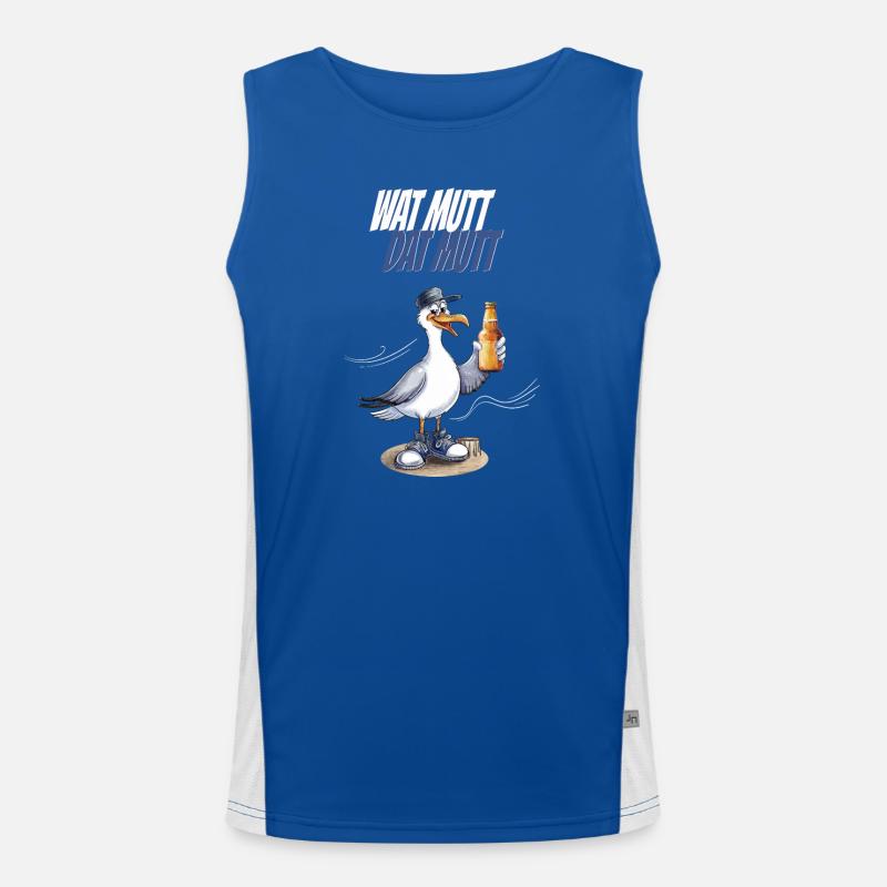 Wat mutt dat mutt Möwe Party Nordsee Humor Funktionelles Kontrast-Tank Top für Männer 