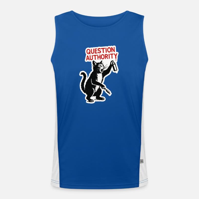 Cat Rebel: Question Authority - Men's Functional Contrast Tank Top  - royal/white