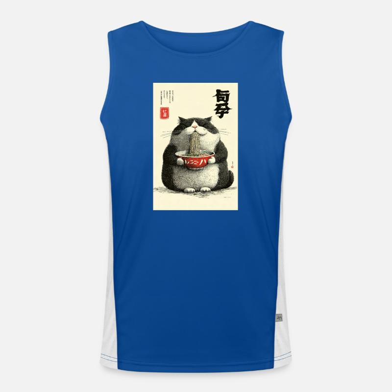 Neko Noodle Feast in Ukiyo-e Style Men's Functional Contrast Tank Top 