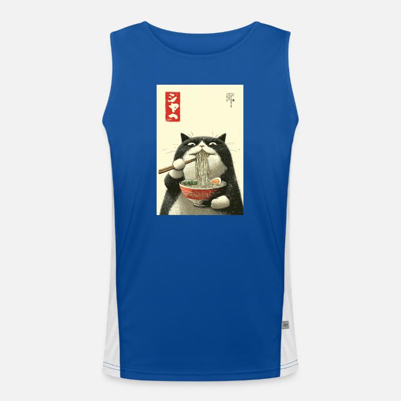 Ramen Cat in Ukiyo-e Style - Men's Functional Contrast Tank Top  - royal/white