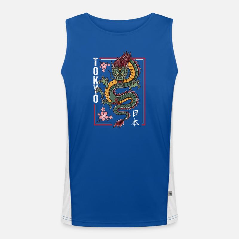 Japanischer Drache mit Kirschblüten Funktionelles Kontrast-Tank Top für Männer 