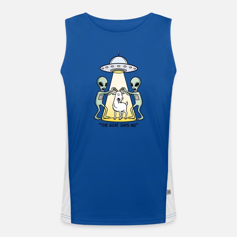 Funny Alien Kidnapping Goat - Men's Functional Contrast Tank Top  - royal/white