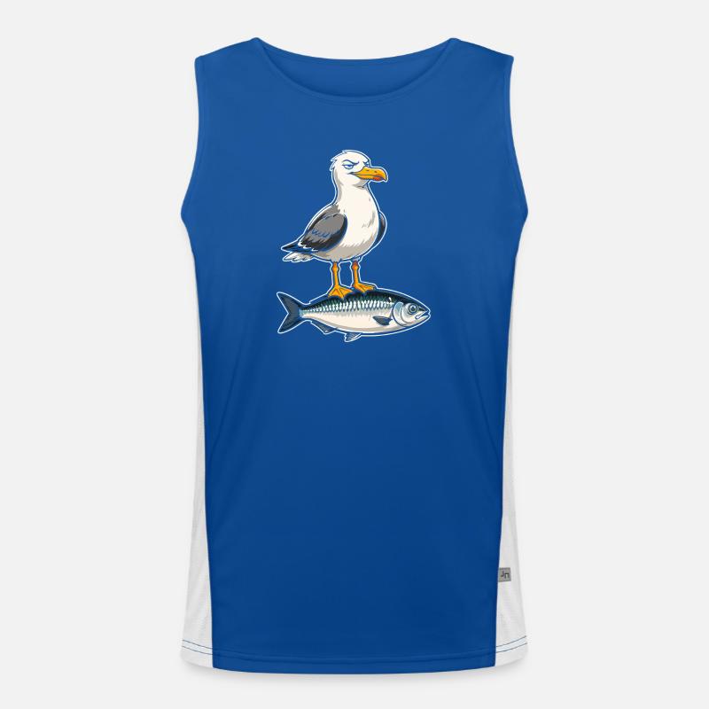 Möwe auf Forelle Cartoon Funktionelles Kontrast-Tank Top für Männer 