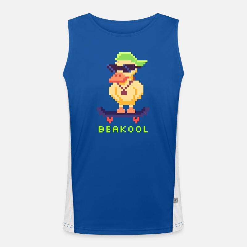 Pixel Art Ente mit Skateboard und Kappe Funktionelles Kontrast-Tank Top für Männer 