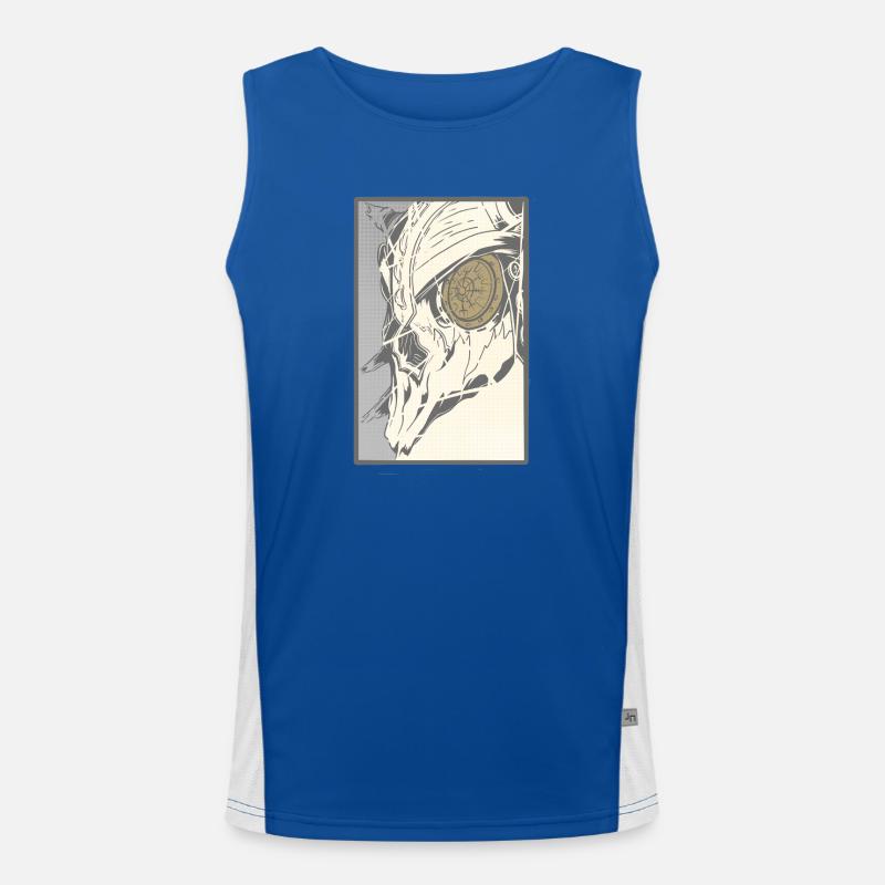 Steampunk skull with clockwork eye Men's Functional Contrast Tank Top 