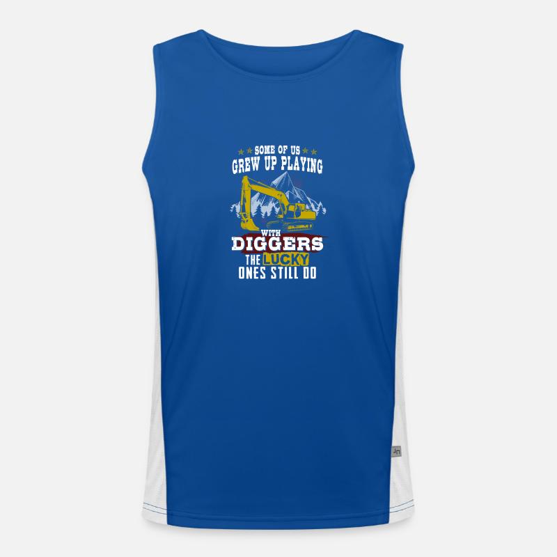 Construction Worker T-Shirt · Construction Site · Excavator · Crane Men's Functional Contrast Tank Top 