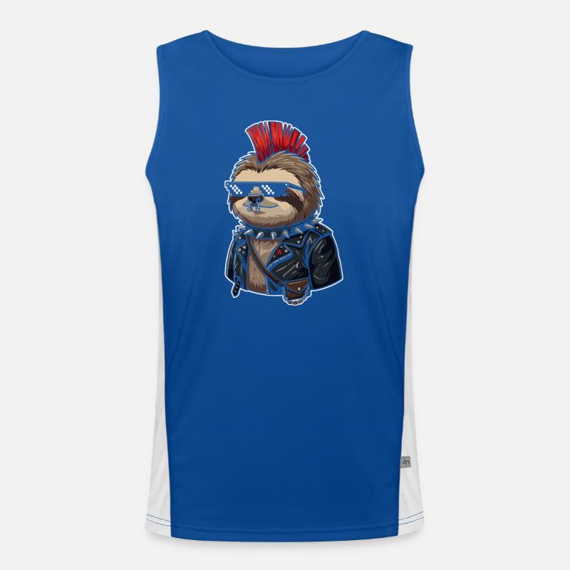 Punk sloth in leather look - Men's Functional Contrast Tank Top  - royal/white