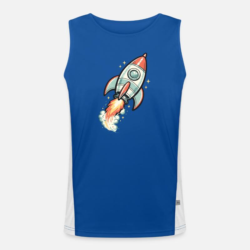 Retro Rakete im Weltraum Neon Funktionelles Kontrast-Tank Top für Männer 