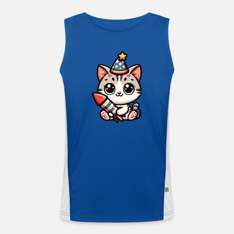 Nouvel An Réveillon du Nouvel An Chat Rocket Bande dessinée mignonne Débardeur respirant contrasté Homme 