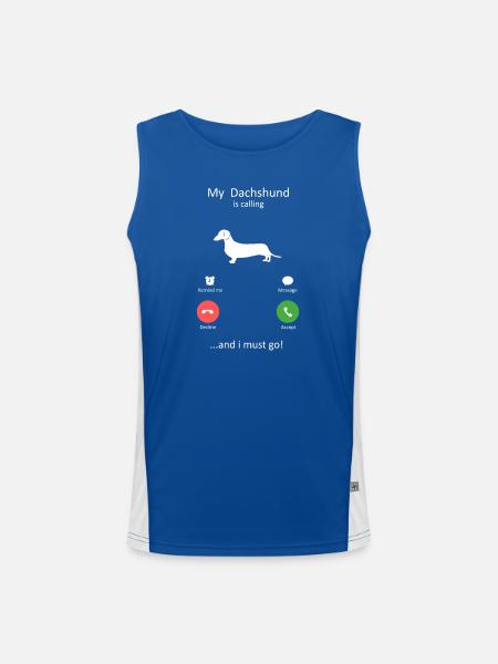 Dachshund Dog Calling Smartphone Interface Art - Men's Functional Contrast Tank Top - royal/white
