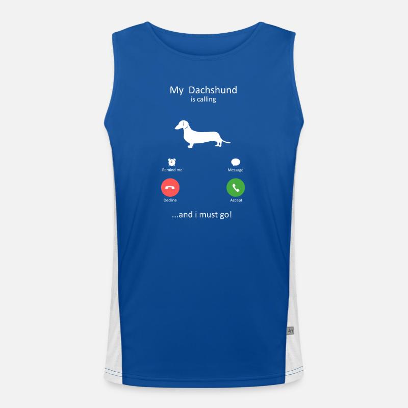 Dachshund Dog Calling Smartphone Interface Art Men's Functional Contrast Tank Top 