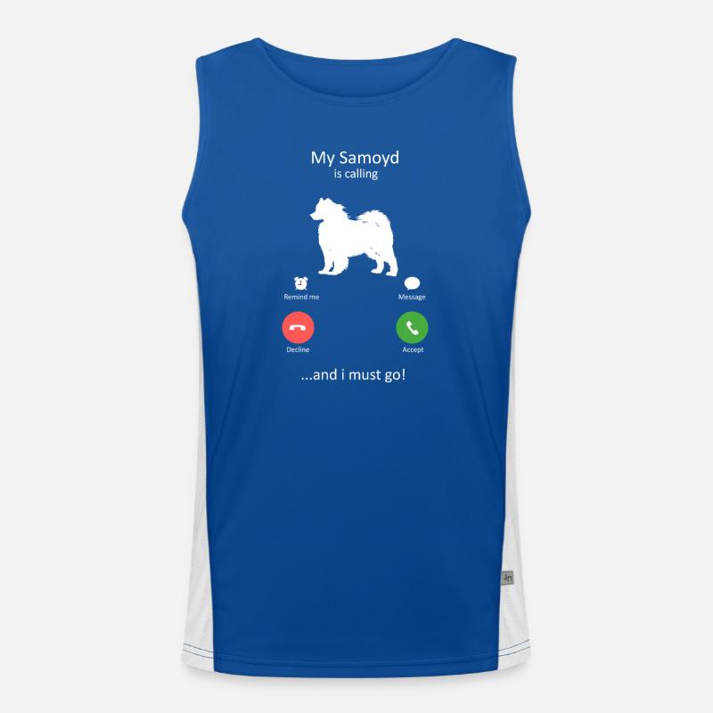 Samoyed Calling Funny Dog Phone Interface Men's Functional Contrast Tank Top 