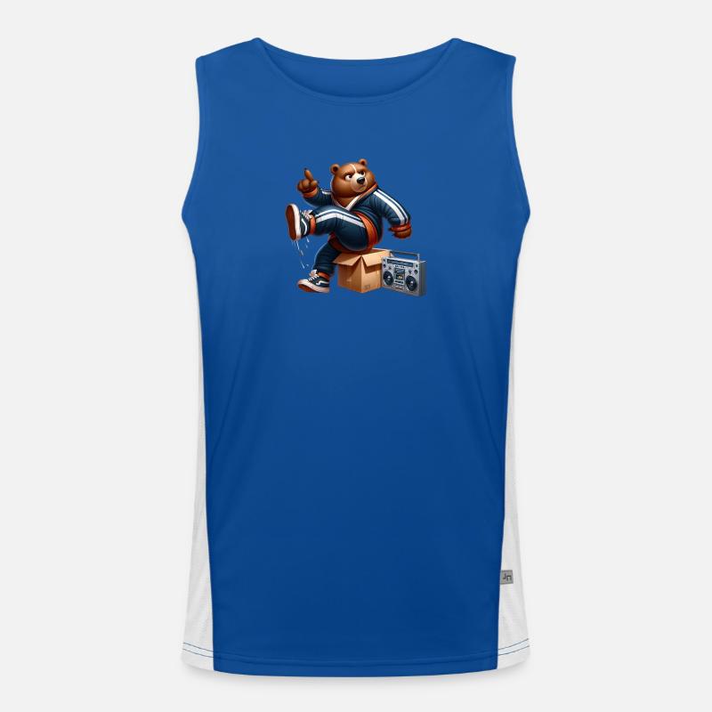 A 80s bear doing breakdance next to a boombox. Men's Functional Contrast Tank Top 