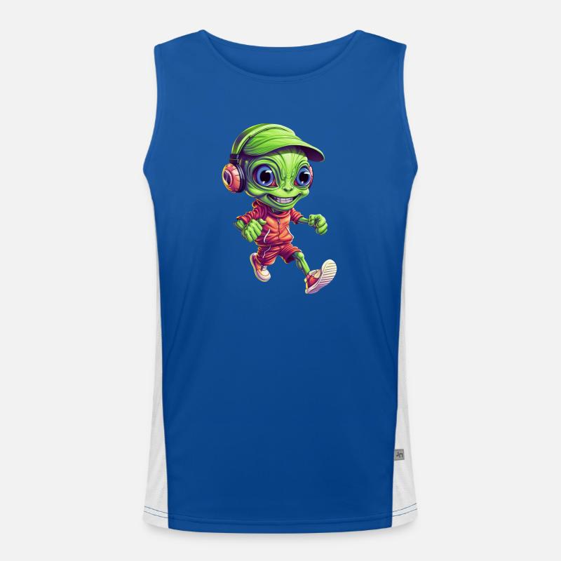 Grüner Alien Jogger mit Kopfhörer Funktionelles Kontrast-Tank Top für Männer 