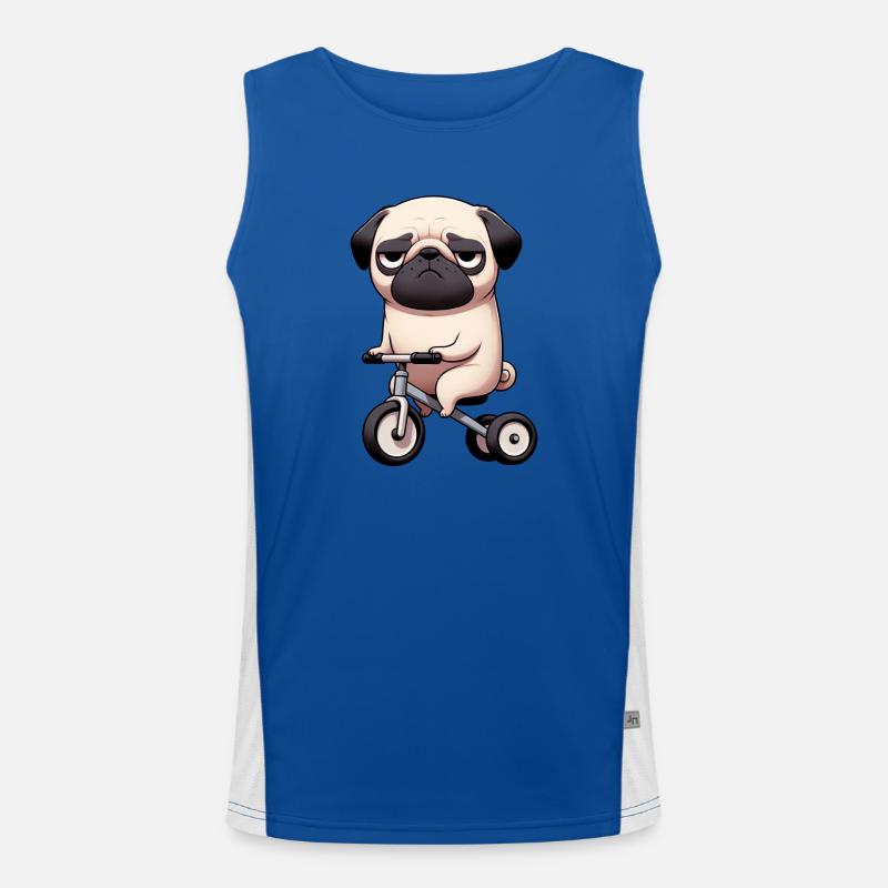 Funny Pug on Tricycle Bizarre Dog Running Men's Functional Contrast Tank Top 