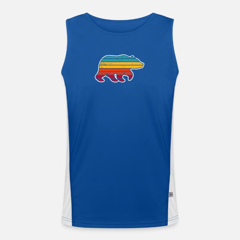 Rainbow Stripe Bear Silhouette Men's Functional Contrast Tank Top 
