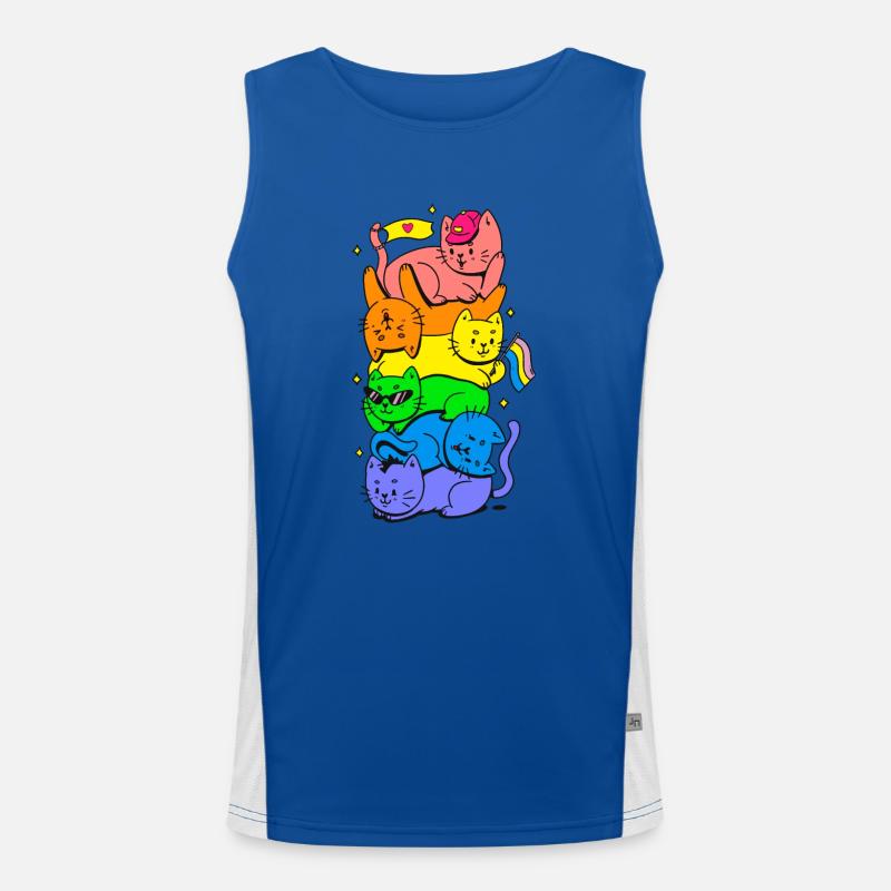 Cat Stack Regenbogen Gay Pride Niedliches LGBT-Tier Haustier Funktionelles Kontrast-Tank Top für Männer 