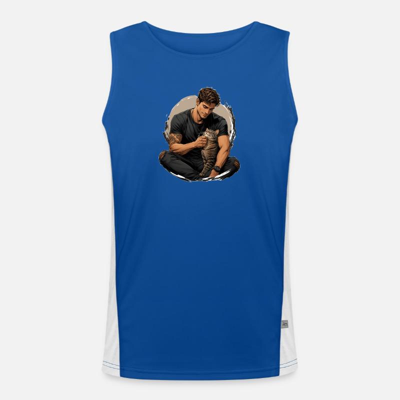 Mann mit Katze: stille Nähe Funktionelles Kontrast-Tank Top für Männer 