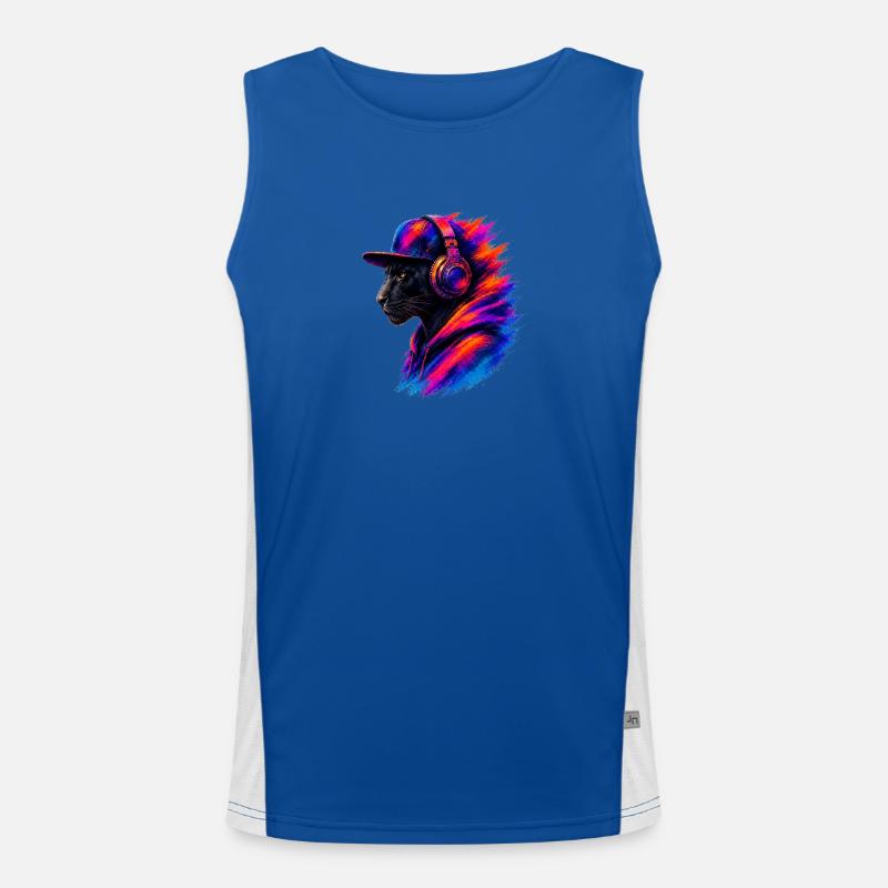 Panther mit Kopfhörern Funktionelles Kontrast-Tank Top für Männer 