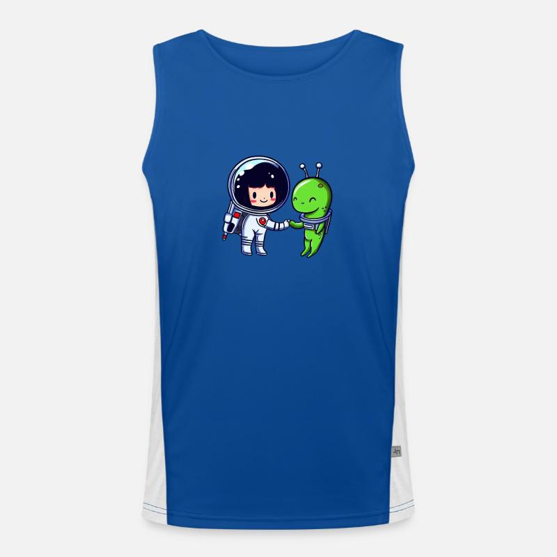 Greeting in Space: Alien & Astronaut Handshake Men's Functional Contrast Tank Top 
