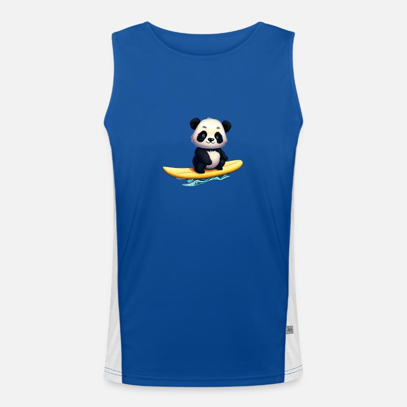 Surfender Panda auf Wellen, Abenteuerliches Funktionelles Kontrast-Tank Top für Männer 