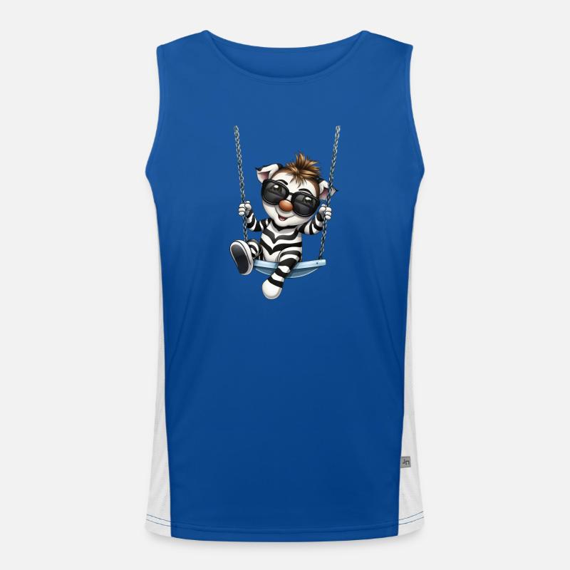 Süßes Zebra beim Schaukeln im Comicstil Funktionelles Kontrast-Tank Top für Männer 