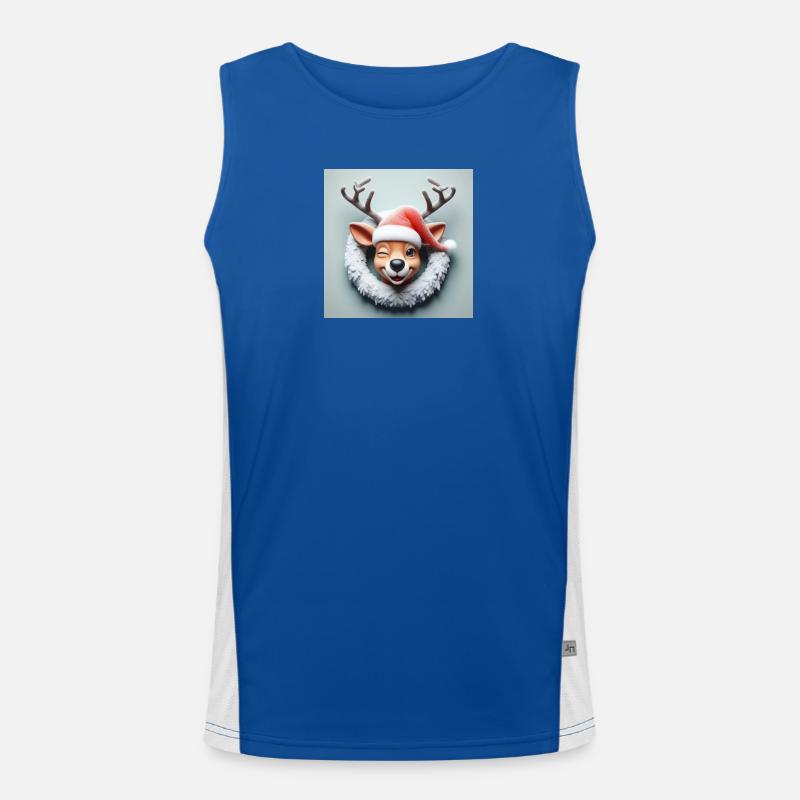 Lachendes Rentier mit Kranz Funktionelles Kontrast-Tank Top für Männer 