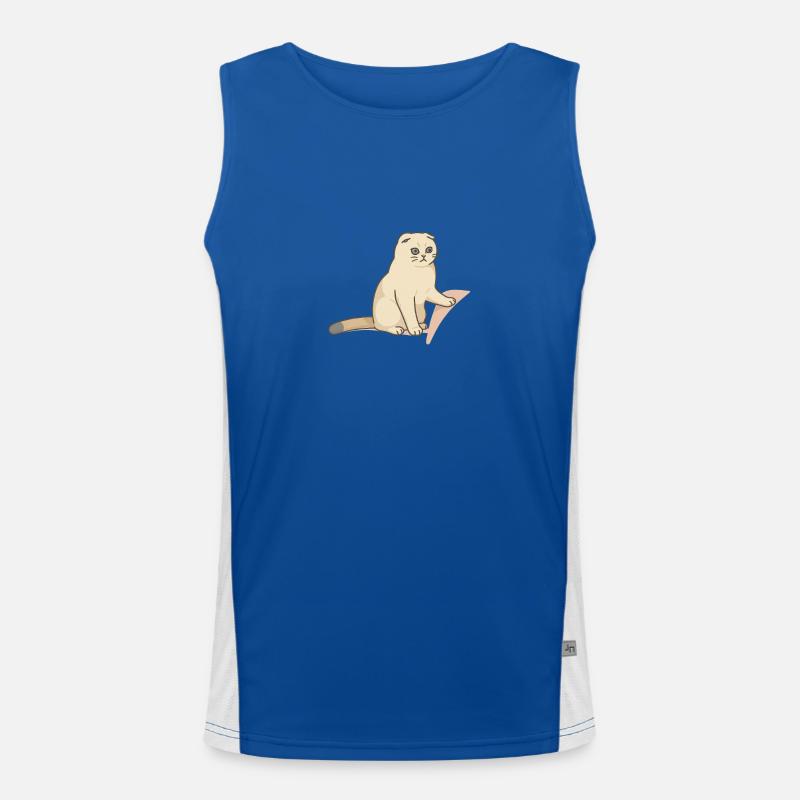 Cute Cat with a Melancholic Expression - Men's Functional Contrast Tank Top - royal/white