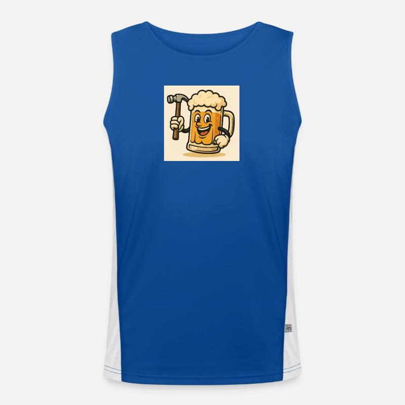 Bierglas mit lachendem Gesicht und Hammer Funktionelles Kontrast-Tank Top für Männer 