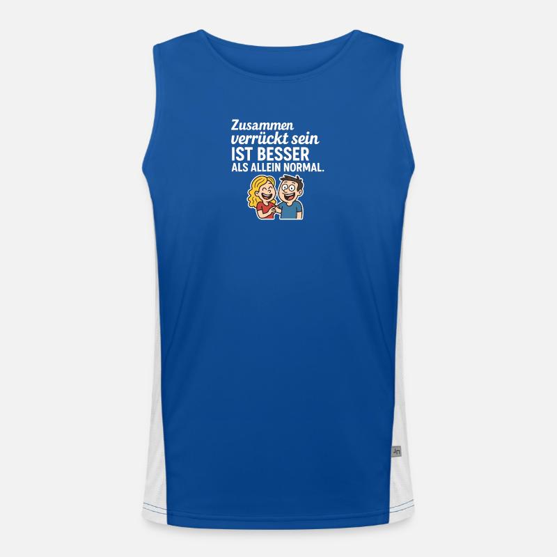 Humorous quote: Being crazy together - Men's Functional Contrast Tank Top - royal/white