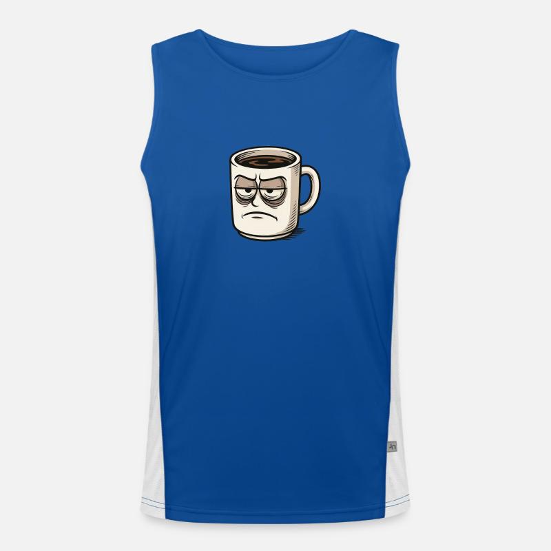 Coffee cup with grumpy face - Men's Functional Contrast Tank Top  - royal/white