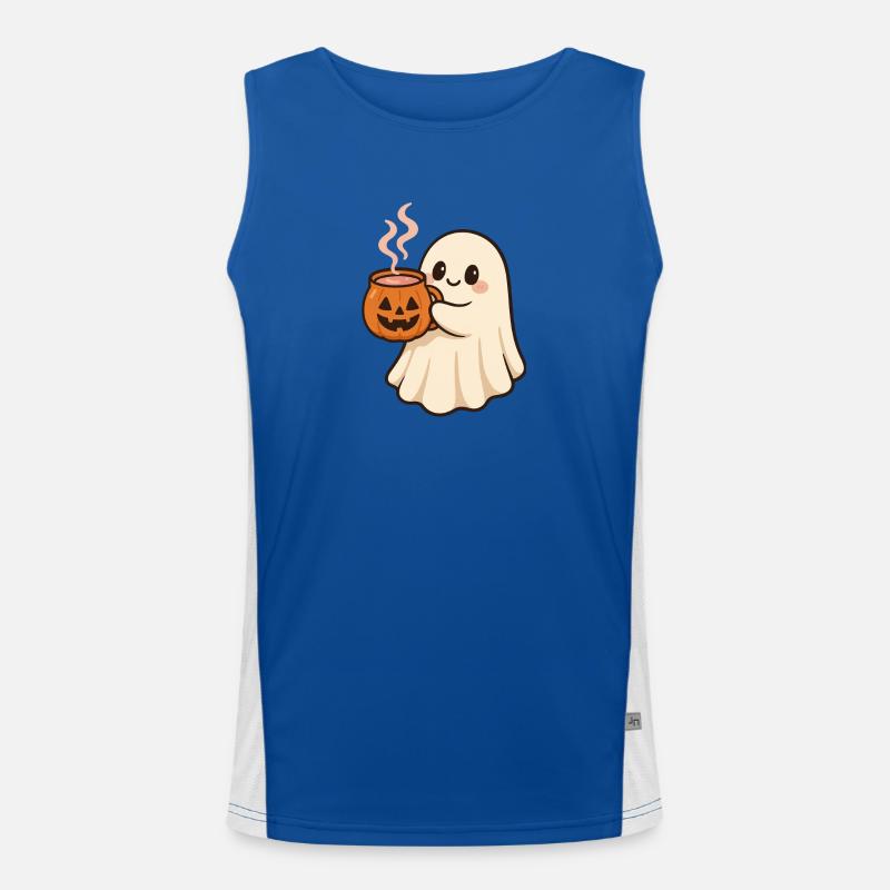 Ghost with Pumpkin Mug Halloween Men's Functional Contrast Tank Top 