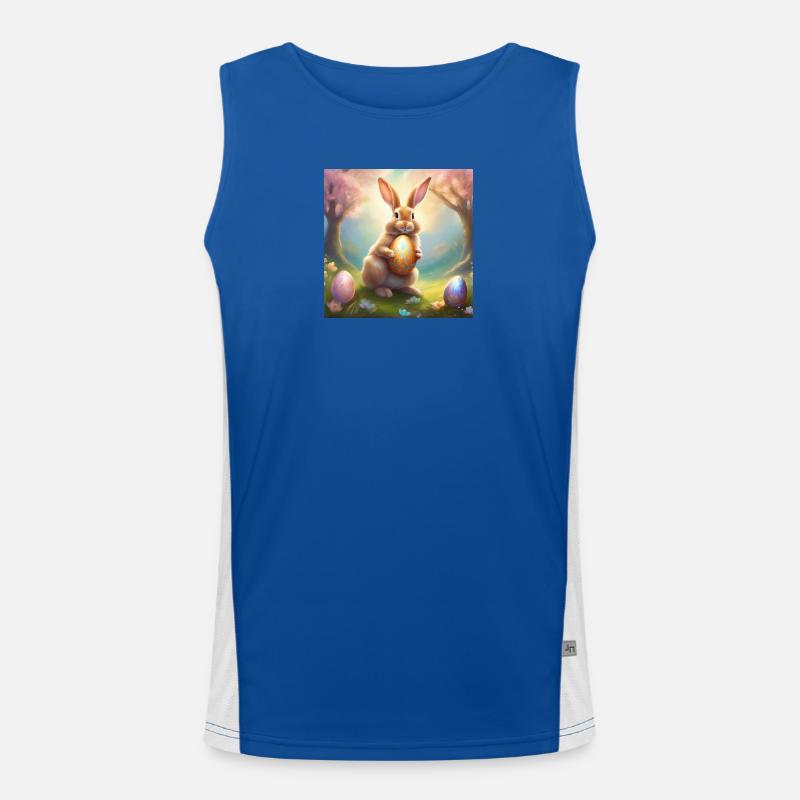 Spring bunny with gold Easter egg Men's Functional Contrast Tank Top 