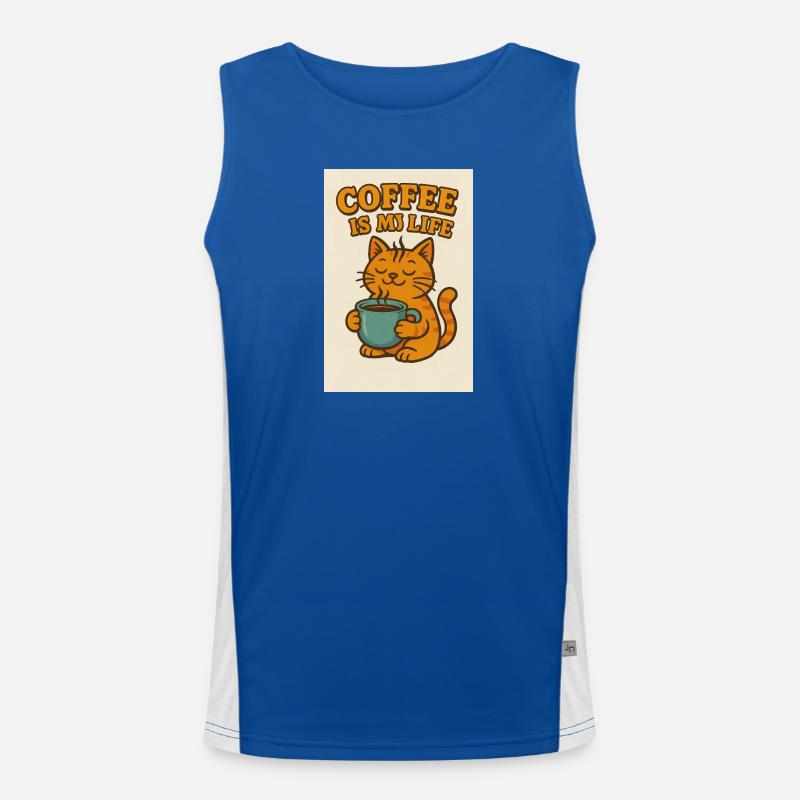 Coffee-loving cat in retro style - Men's Functional Contrast Tank Top  - royal/white