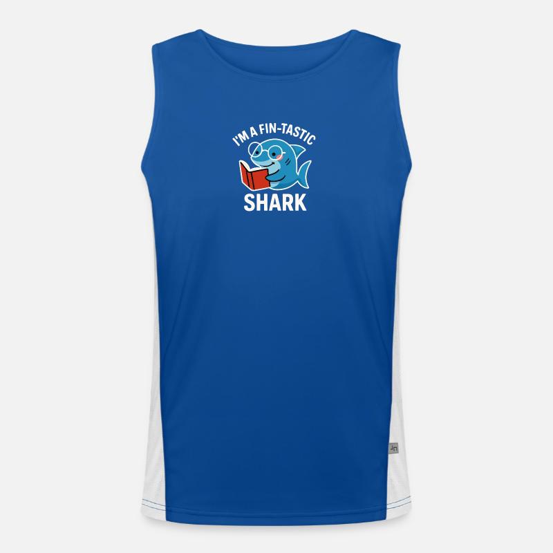 Fin-Tastic Shark liest Buch Funktionelles Kontrast-Tank Top für Männer 