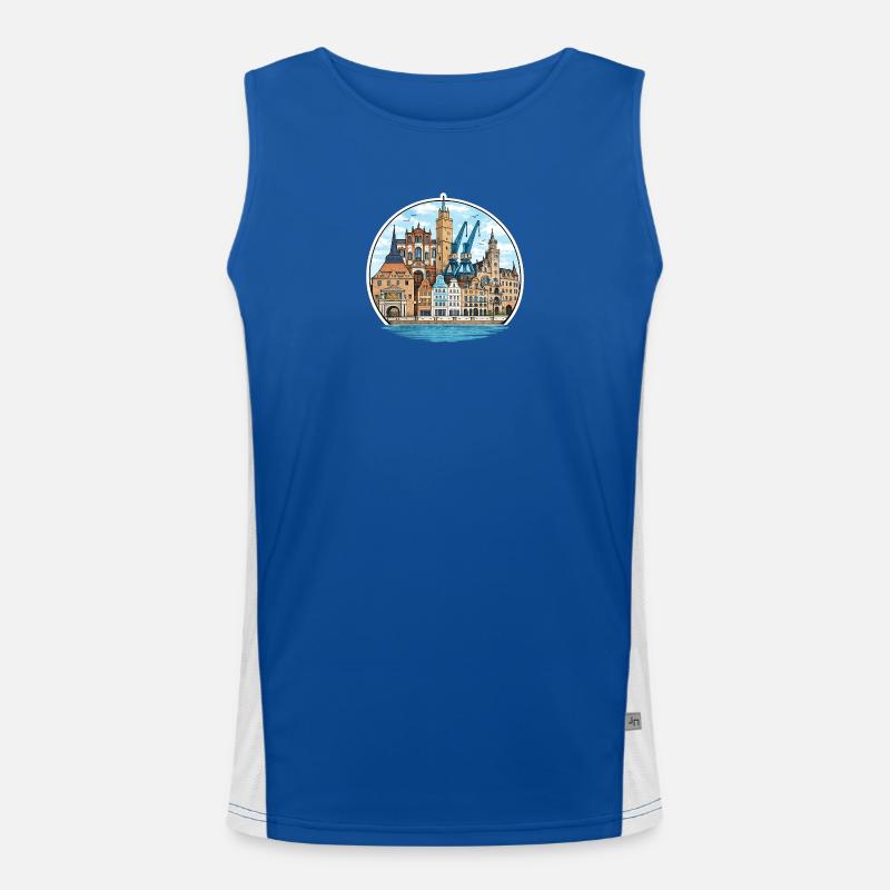 Rostocker Stadtansichtssache Funktionelles Kontrast-Tank Top für Männer 