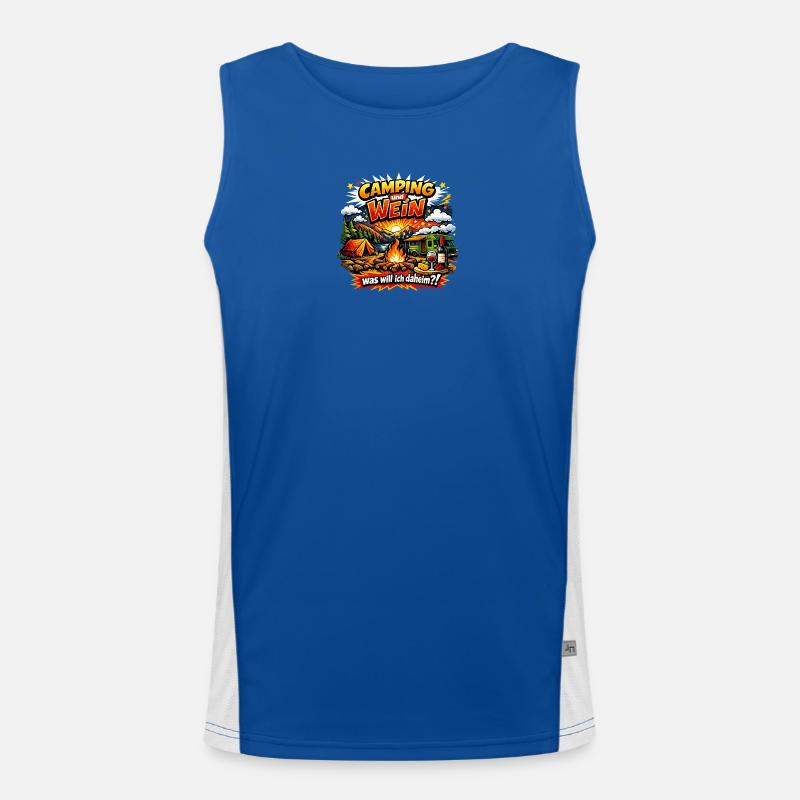 Camping und Wein Lagerfeuerabend Funktionelles Kontrast-Tank Top für Männer 