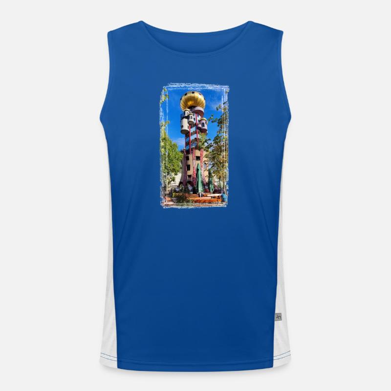 Hundertwasserturm beim Kuchlbauer Funktionelles Kontrast-Tank Top für Männer 