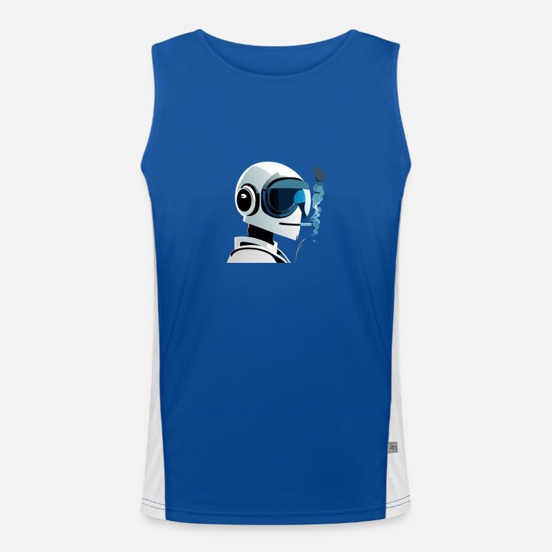 robot is smoking cigarette - Men's Functional Contrast Tank Top - royal/white